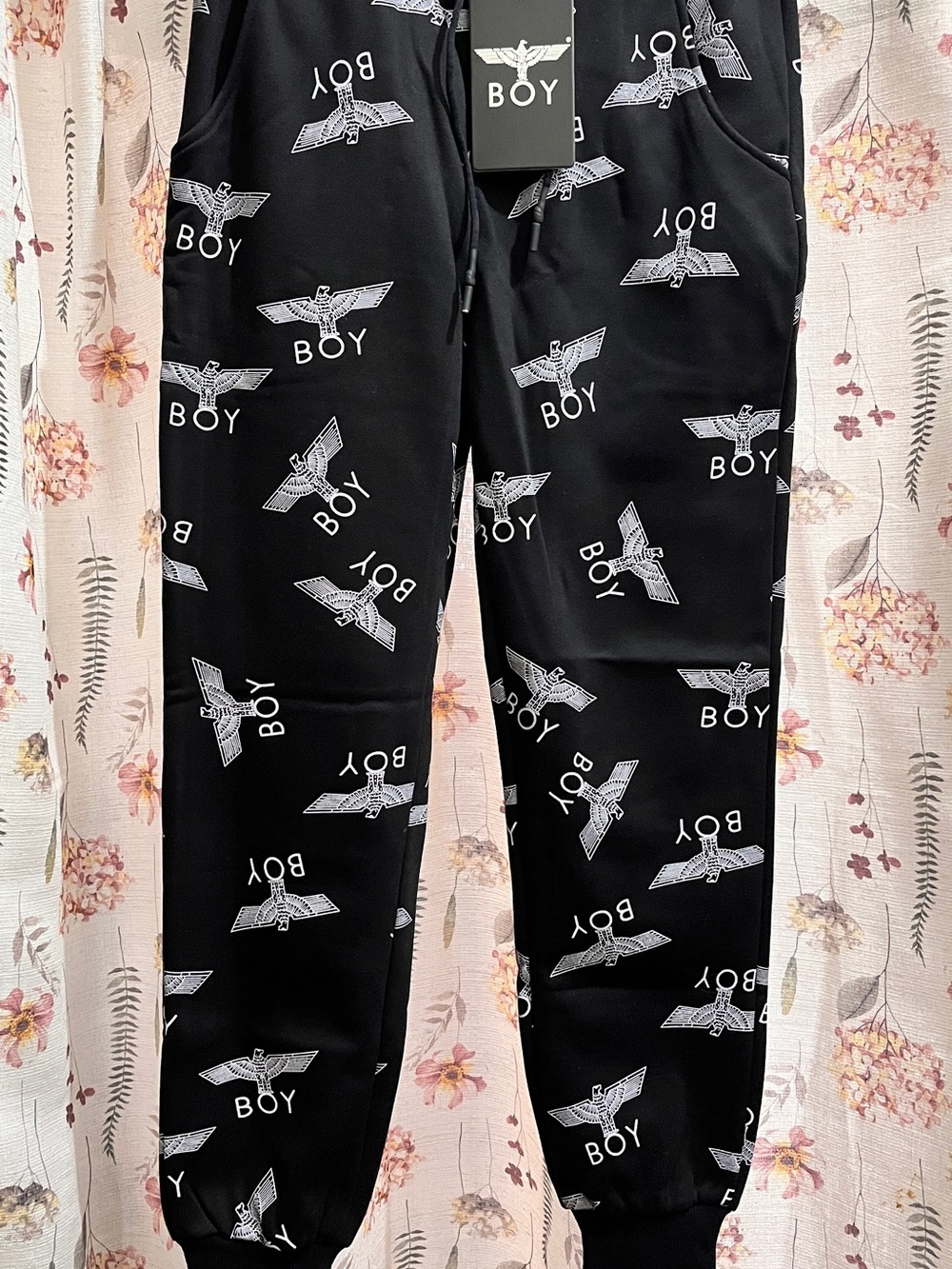 BOY London Black Logo-Print Joggers with Elastic Waist